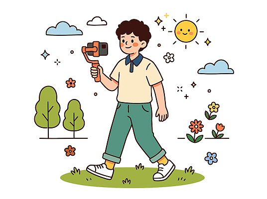 나무 남자 꽃 일러스트 자연 하늘 날씨 웃음 풍경 일상 걷기 카메라 봄 셀프카메라 즐거움 셀카봉 콘텐츠 크리에이터 국내일러스트 AI파일 식물 직업 계절 감정 모션 표정 사람 라이프 전자제품 사진촬영 생태계 파일형식 벡터 1인미디어 생활 촬영 방송