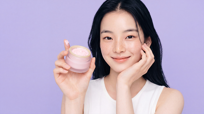 JPG 모델 편집이미지 여자 포즈 미소 화장품 상품 크림 피부관리 스킨케어 주근깨 의료성형뷰티 편집실사 AI인물포토 AI콘텐츠 표정 사람 뷰티 점 CG 파일형식 AI포토