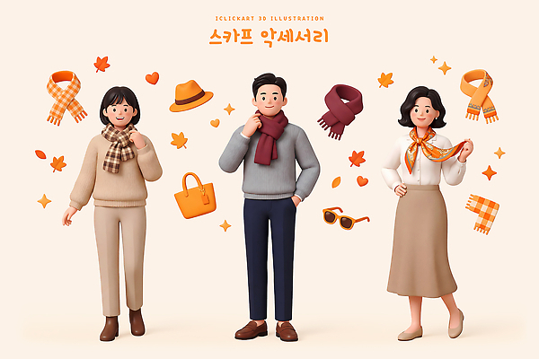 옷 계절 사람 3D 목도리 가을 파일형식 패션 스타일 스카프 장신구 따뜻함 여자 남자 편집3D 편집이미지 PSD 가을옷