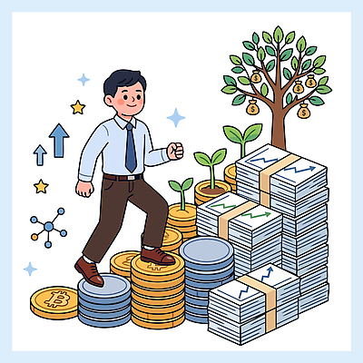 나무 식물 돈 일러스트 성공 사람 경제 동전 재산 계획 스마트 투자 뿌리 자본 자산관리 개발 경영 국내일러스트 AI파일 컨셉 비즈니스 금융 파일형식 벡터