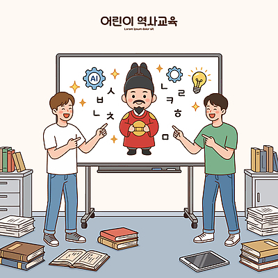 교육 남자 문화 어린이 일러스트 교실 수업 설명 사람 책 학습 교사 자료 역사 강의 화이트보드 세종대왕 역사교육 국내일러스트 AI파일 직업 학교 모션 왕 파일형식 벡터