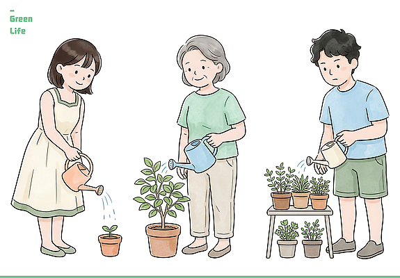 PSD 여자 남자 화분 할머니 일러스트 가족 자연 엄마 취미 일상 환경 성장 즐거움 물주기 반려식물 국내일러스트 식물 노년 감정 관계 모션 사람 라이프 생태계 파일형식 성인 생활