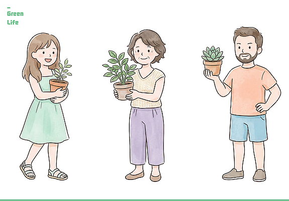 PSD 여자 남자 화분 일러스트 자연 웃음 여러명 취미 생활 원예 기르기 반려식물 국내일러스트 식물 다수 표정 사람 생태계 돌봄 파일형식 모션