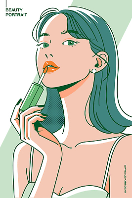 긴머리 디자인 여자 패션 얼굴 예술 포즈 일러스트 초록색 화장 뷰티 화장품 립스틱 그림 스타일 국내일러스트 AI파일 헤어스타일 컬러 사람 신체부위 파일형식 벡터