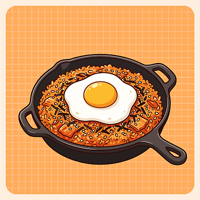 한식 음식 일러스트 재료 밥 요리 계란 식사 프라이팬 맛 볶음 볶음밥 레시피 편리함 김치볶음밥 국내일러스트 AI파일 컨셉 주방용품 알 파일형식 벡터 생활용품 오브젝트