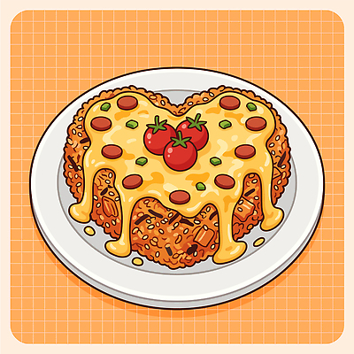 한식 음식 토마토 일러스트 재료 치즈 요리 식사 하트 볶음밥 김치볶음밥 맛있는 국내일러스트 AI파일 모양 채소 유제품 파일형식 벡터