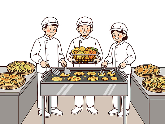 여자 남자 음식 일러스트 재료 주방용품 협력 요리 추석 주방 요리사 식사 도구 팬 프라이팬 그룹 기름 전 준비 아르바이트 국내일러스트 AI파일 직업 명절 생활용품 사람 파일형식 벡터 전통 기념일 오브젝트 이벤트