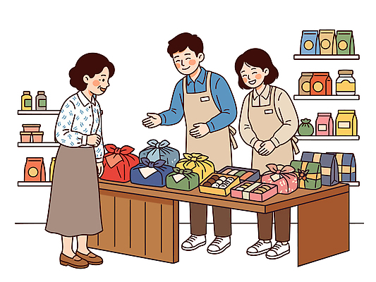 여자 남자 음료 음식 일러스트 재료 포장 대화 선물 쇼핑 판매 추석 상점 계산 상품 고객 직원 오브젝트 서비스 방문 아르바이트 소통 선물가게 추석선물 상호작용 국내일러스트 AI파일 명절 컨셉 말하기 사람 파일형식 벡터 명절선물 전통 기념일 모션 이벤트