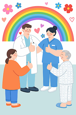 여자 남자 꽃 무지개 일러스트 의학 응원 친절 건강 병원 대화 웃음 안전 생활 치료 환자 간호사 의사 긍정 따봉 소통 지원 국내일러스트 AI파일 자연요소 식물 컨셉 표정 말하기 사람 의료진 엄지손가락 최고 파일형식 벡터 직업 손가락 모션 손 신체부위