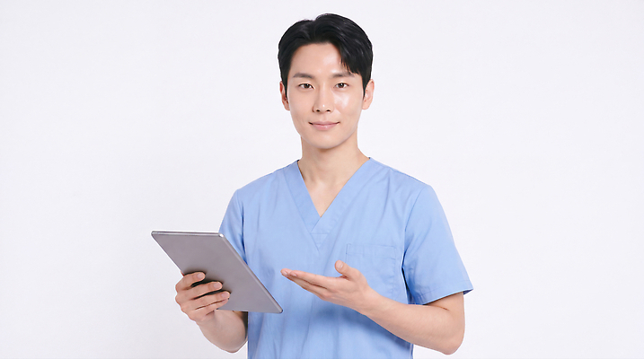JPG 편집이미지 남자 의학 의료기기 기술 병원 웃음 태블릿 깨끗함 진료 의사 전문직 상담 의료성형뷰티 편집실사 AI인물포토 AI콘텐츠 직업 컨셉 표정 사람 전자제품 스마트기기 의료진 CG 파일형식 AI포토