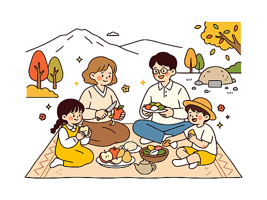 나무 어린이 과일 일러스트 가족 자연 산 대화 웃음 풍경 소풍 가을 즐거움 국내일러스트 AI파일 식물 계절 감정 관계 표정 말하기 사람 야외활동 생태계 파일형식 벡터 모션