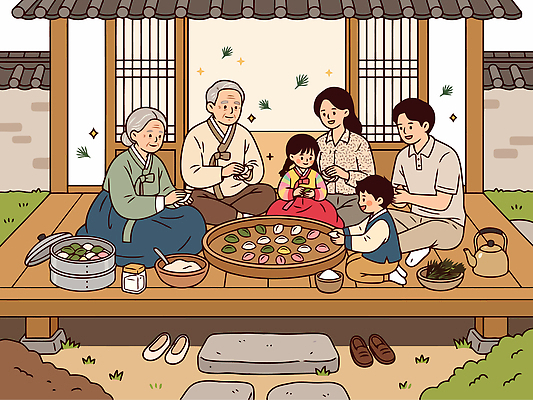 전통 문화 어린이 일러스트 가족 한국 대화 부모 정원 즐거움 만들기 국내일러스트 AI파일 감정 아시아 관계 모션 말하기 사람 파일형식 벡터 나라