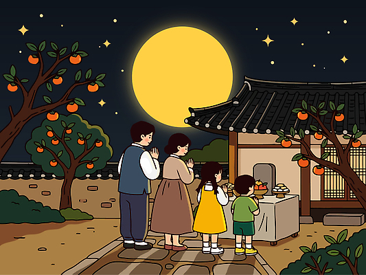 나무 전통 명절 별 일러스트 가족 밤하늘 한국 사랑 달빛 제사 국내일러스트 AI파일 자연요소 식물 기념일 감정 아시아 관계 하늘 달 밤 야간 전통의례 파일형식 벡터 나라 이벤트