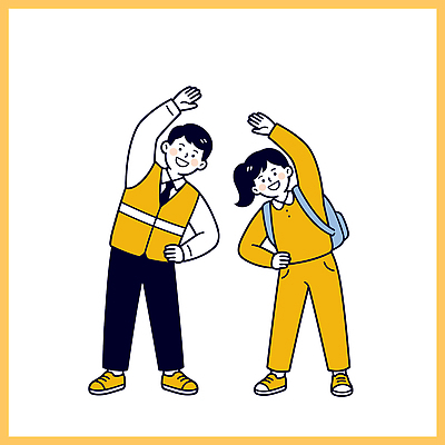일러스트 건강 운동 노란색 스트레칭 그룹 즐거움 안전조끼 국내일러스트 AI파일 감정 컬러 파일형식 벡터