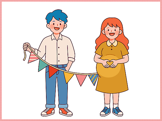여자 남자 행복 일러스트 웃음 두명 임산부 임신 기쁨 축하 국내일러스트 AI파일 감정 컨셉 표정 사람 파일형식 벡터