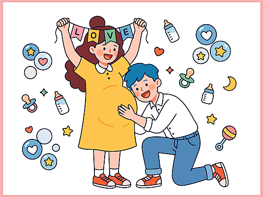 행복 일러스트 엄마 사랑 부모 임산부 임신 기쁨 아기용품 축하 아기 기다림 아빠 국내일러스트 AI파일 감정 컨셉 가족 모션 사람 오브젝트 파일형식 벡터 관계