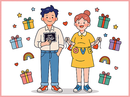 부부 행복 일러스트 선물 사랑 웃음 장식 희망 임산부 임신 하트 축하 아기 초음파 국내일러스트 AI파일 모양 커플 감정 컨셉 표정 사람 파일형식 벡터 관계