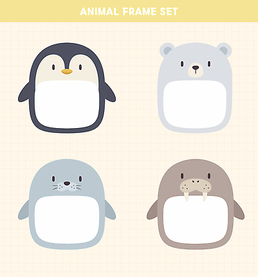 백그라운드 일러스트 곰 프레임 세트 귀여움 바다표범 펭귄 바다코끼리 국내일러스트 AI파일 동물 컨셉 포유류 조류 바다동물 파일형식 벡터 바다 수중동물