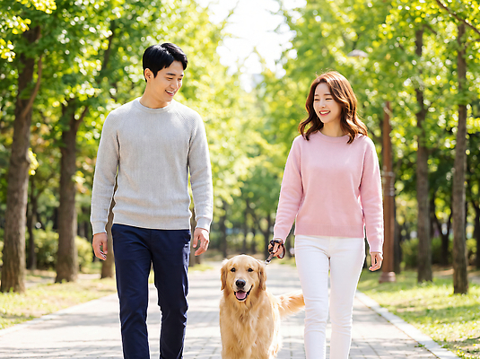 JPG 나무 편집이미지 공원 여자 남자 반려견 길 가족 아침 사람 두명 친구 반려동물 햇빛 산책 개 골든리트리버 즐거움 의료성형뷰티 편집실사 주간 식물 동물 공공시설 감정 포유류 관계 휴식 빛 리트리버 CG 파일형식 자연요소 컨셉 시설