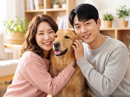 JPG 동물 편집이미지 커플 여자 남자 행복 반려견 가족 집안 사랑 웃음 사람 친구 개 편안함 의료성형뷰티 편집실사 감정 포유류 관계 실내 표정 반려동물 감각 CG 파일형식 내부