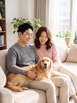 JPG 동물 편집이미지 부부 여자 남자 행복 반려견 거실 가족 실내 사랑 웃음 일상 소파 강아지 포근함 의료성형뷰티 편집실사 커플 감정 의자 관계 표정 사람 내부 라이프 반려동물 감각 개 CG 파일형식 가구 포유류 생활 생활용품 오브젝트