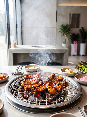 JPG 편집이미지 음식 반찬 요리 식당 식사 양념 연기 그릴 구이 갈비 양념갈비 돼지갈비 편집실사 주방용품 육류 상점 CG 파일형식 생활용품 식재료 오브젝트