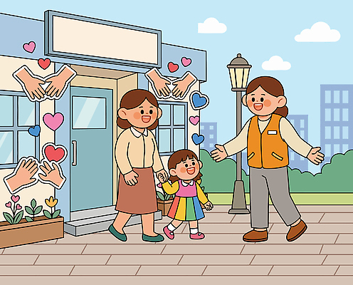 손 행복 어린이 가로등 일러스트 가족 커뮤니케이션 거리 사랑 사람 건물 부모 만남 인사 환영 공동체 말동무 국내일러스트 AI파일 건축물 공공시설 감정 컨셉 관계 신체부위 예절 파일형식 벡터 건축 시설
