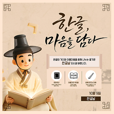 템플릿 전통 교육 기념일 남자 문화 이벤트 한글 책 한복 즐거움 한글날 선비 이미지템플릿 AI인물포토 AI콘텐츠 AI파일 문자 한국전통 감정 사람 공휴일 전통의상 국경일 파일형식 벡터 AI포토 한국 아시아 나라
