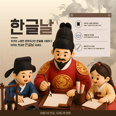 템플릿 전통 여자 교육 남자 문화 어린이 이벤트 한글 학습 기록 한글날 소통 세종대왕 이미지템플릿 AI인물포토 AI콘텐츠 AI파일 문자 컨셉 사람 공휴일 왕 국경일 파일형식 벡터 AI포토 기념일