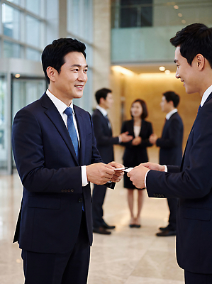 JPG 편집이미지 남자 비즈니스 명함 직장 대화 정장 여러명 사무실 거래 인사 업무 직장인 리더 의료성형뷰티 편집실사 직업 옷 다수 회사 말하기 사람 예절 작업 CG 파일형식 모션