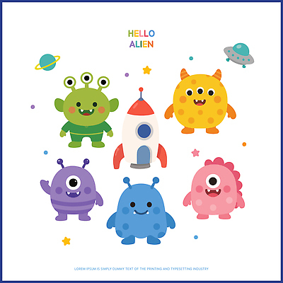 캐릭터 별 일러스트 상상 놀이 친구 우주 행성 로켓 외계인 우주선 즐거움 UFO 국내일러스트 AI파일 자연요소 감정 관계 미확인물체 파일형식 벡터
