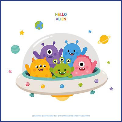 별 일러스트 놀이 웃음 우주 행성 외계인 우주선 UFO 국내일러스트 AI파일 자연요소 표정 미확인물체 파일형식 벡터