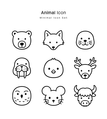 동물 캐릭터 일러스트 곰 사슴 병아리 소 쥐 물개 여우 올빼미 바다코끼리 단순 국내일러스트 AI파일 포유류 조류 바다동물 설치류 파일형식 벡터 바다 수중동물