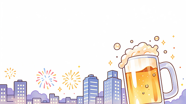 JPG 음료 일러스트 하늘 수채화 맥주 폭죽 불꽃놀이 여름 빛 파티 보라색 고층빌딩 축제 흐름 도시 밤 시원함 맥주축제 국내일러스트 AI일러스트 AI콘텐츠 계절 컬러 컨셉 놀이 주류 이벤트 빌딩 파일형식 건물 건축물 건축
