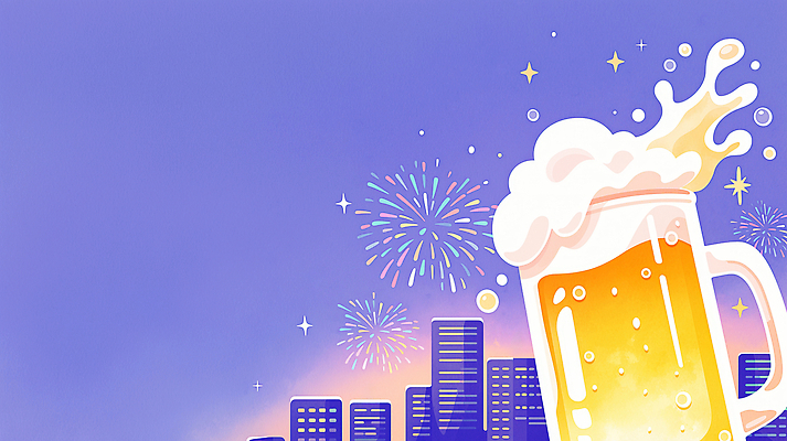 JPG 음료 일러스트 하늘 수채화 맥주 폭죽 불꽃놀이 이벤트 빛 파티 보라색 축제 도시 밤 즐거움 맥주축제 국내일러스트 AI일러스트 AI콘텐츠 감정 컬러 놀이 주류 파일형식