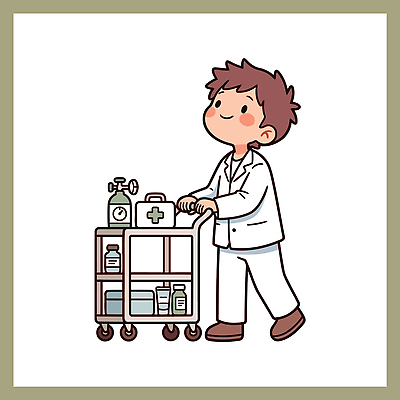 남자 일러스트 의학 의료기기 건강 병원 치료 약 카트 진료 의사 도구 복도 전문직 돌봄 의료시설 국내일러스트 AI파일 직업 모션 사람 의료진 시설 파일형식 벡터