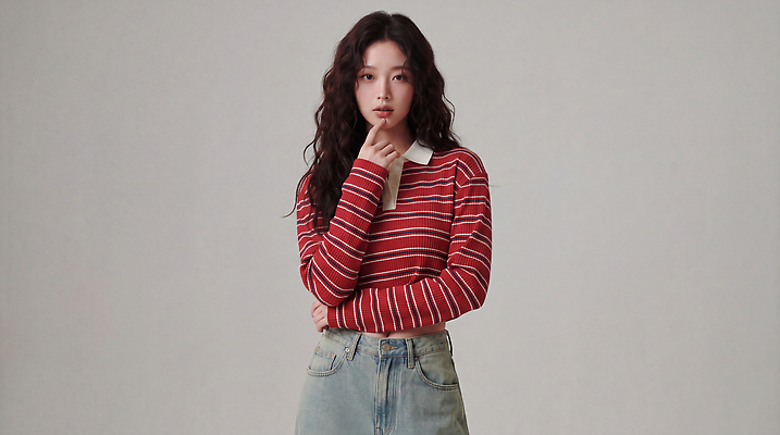 JPG 모델 편집이미지 옷 여자 패션 포즈 상의 스튜디오 표정 머리 촬영 줄무늬 의료성형뷰티 스타일 편집실사 AI인물포토 AI콘텐츠 무늬 사람 신체부위 CG 파일형식 AI포토
