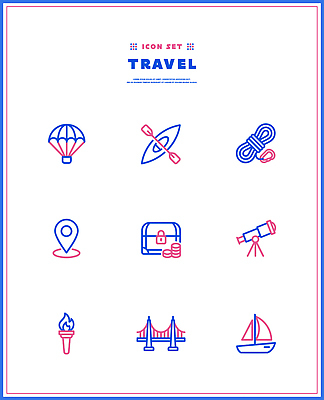 디자인 밧줄 여행 지도 일러스트 세트 망원경 장비 탐험 다리 배 오브젝트 금고 카약 패러글라이딩 횃불 국내일러스트 AI파일 줄 스포츠 도구 수상스포츠 파일형식 벡터