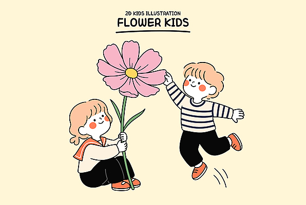 디자인 꽃 행복 어린이 일러스트 자연 놀이 웃음 친구 점프 즐거움 생동감 동심 국내일러스트 AI파일 식물 감정 관계 모션 표정 사람 생태계 파일형식 벡터