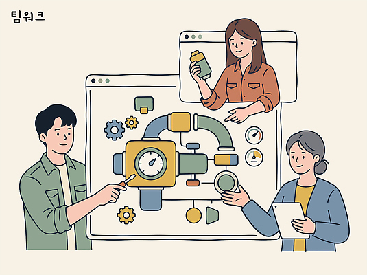디자인 일러스트 회사 회의 그래프 협력 기술 실험 여러명 기계 장비 프레젠테이션 오브젝트 해결 소통 국내일러스트 AI파일 다수 컨셉 비즈니스 사람 파일형식 벡터