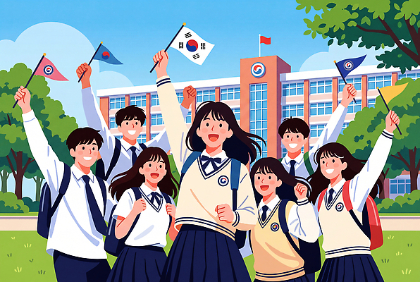 JPG 학생 교육 교복 일러스트 학교 응원 청소년 한국 웃음 야외 친구 청춘 축제 운동장 모임 깃발 그룹 태극기 즐거움 동아리 국내일러스트 옷 감정 아시아 컨셉 스포츠시설 관계 표정 사람 공간 국기 파일형식 나라 스포츠 시설