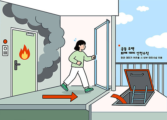 일러스트 사다리 출입구 경고 안전 사람 건물 문 응급 구출 위험 사건 화재 대피 국내일러스트 AI파일 건축물 컨셉 도구 긴급 파일형식 벡터 건축