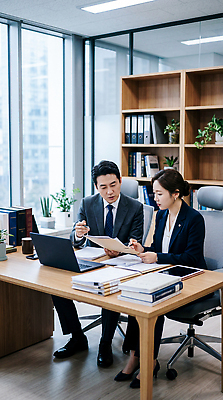JPG 편집이미지 여자 남자 의자 회의 대화 노트북 사무실 자료 업무 법률가 책상 보고서 상담 문서 전문 의료성형뷰티 편집실사 법률사무소 AI인물포토 AI콘텐츠 직업 가구 비즈니스 말하기 사람 전자제품 작업 CG 파일형식 AI포토 생활용품 모션 오브젝트