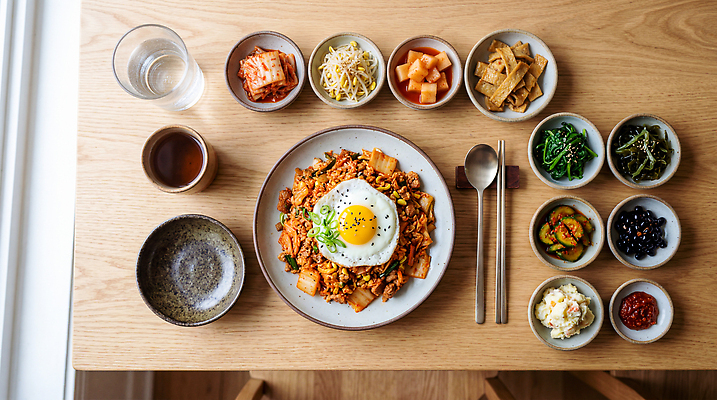 JPG 편집이미지 음식 채소 탁자 반찬 김치 육류 요리 계란 식사 나물 간장 볶음밥 김치볶음밥 장아찌 편집실사 AI인물포토 AI콘텐츠 한식 가구 식재료 알 양념 CG 파일형식 AI포토 생활용품 오브젝트