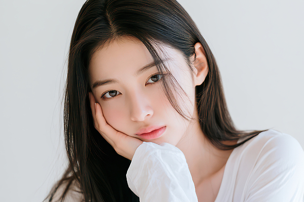 헤어스타일 컬러 사람 내부 신체부위 감각 CG 파일형식 흰색 생각 실내 표정 편안함 손 얼굴 머리 긴머리 편집이미지 편집실사 JPG 여자 의료성형뷰티