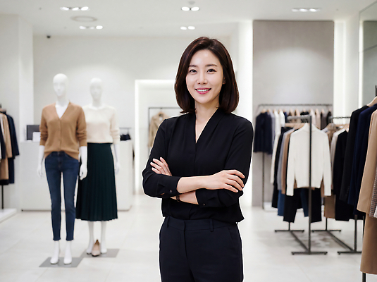 직업 모션 조명 표정 사람 CG 파일형식 여자 판매원 옷 상점 미소 패션 쇼핑 모델 팔짱 스탠드 스타일 편집이미지 편집실사 JPG 의료성형뷰티