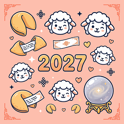 별 일러스트 새해 기념 양띠 양 행운 메시지 편지 2027년 국내일러스트 AI파일 붉은양 자연요소 컨셉 포유류 십이지신 연도 파일형식 벡터 동물