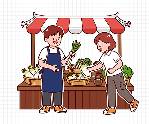 여자 남자 문화 채소 일러스트 김치 한국 여러명 농작물 쇼핑 판매 바구니 축제 거래 시장 소비 상인 파 채소가게 국내일러스트 AI파일 아시아 한식 다수 농업 사람 상점 파일형식 벡터 나라 산업 음식