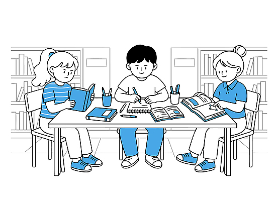 학생 일러스트 협력 책 친구 학습 독서 공책 자료 교양 기록 메모지 도서관 집중 국내일러스트 AI파일 교육 컨셉 관계 문구용품 사무용품 파일형식 벡터 오브젝트