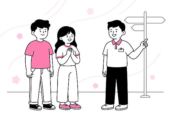 꽃 길 일러스트 안내 세명 그룹 방향 소통 국내일러스트 AI파일 식물 컨셉 사람 파일형식 벡터